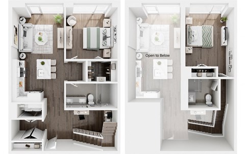 a renovated floor plan with a bedroom and a living room